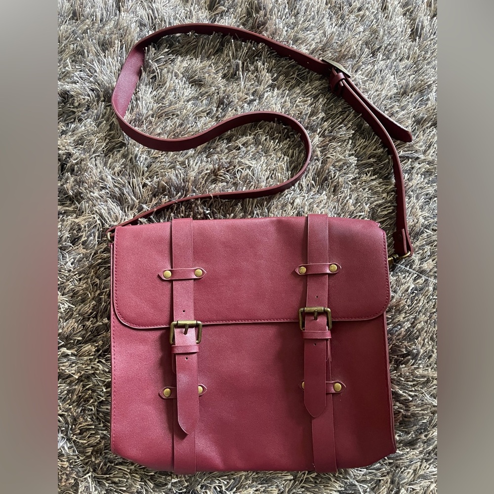 Burgundy Vegan Leather Briefcase Satchel